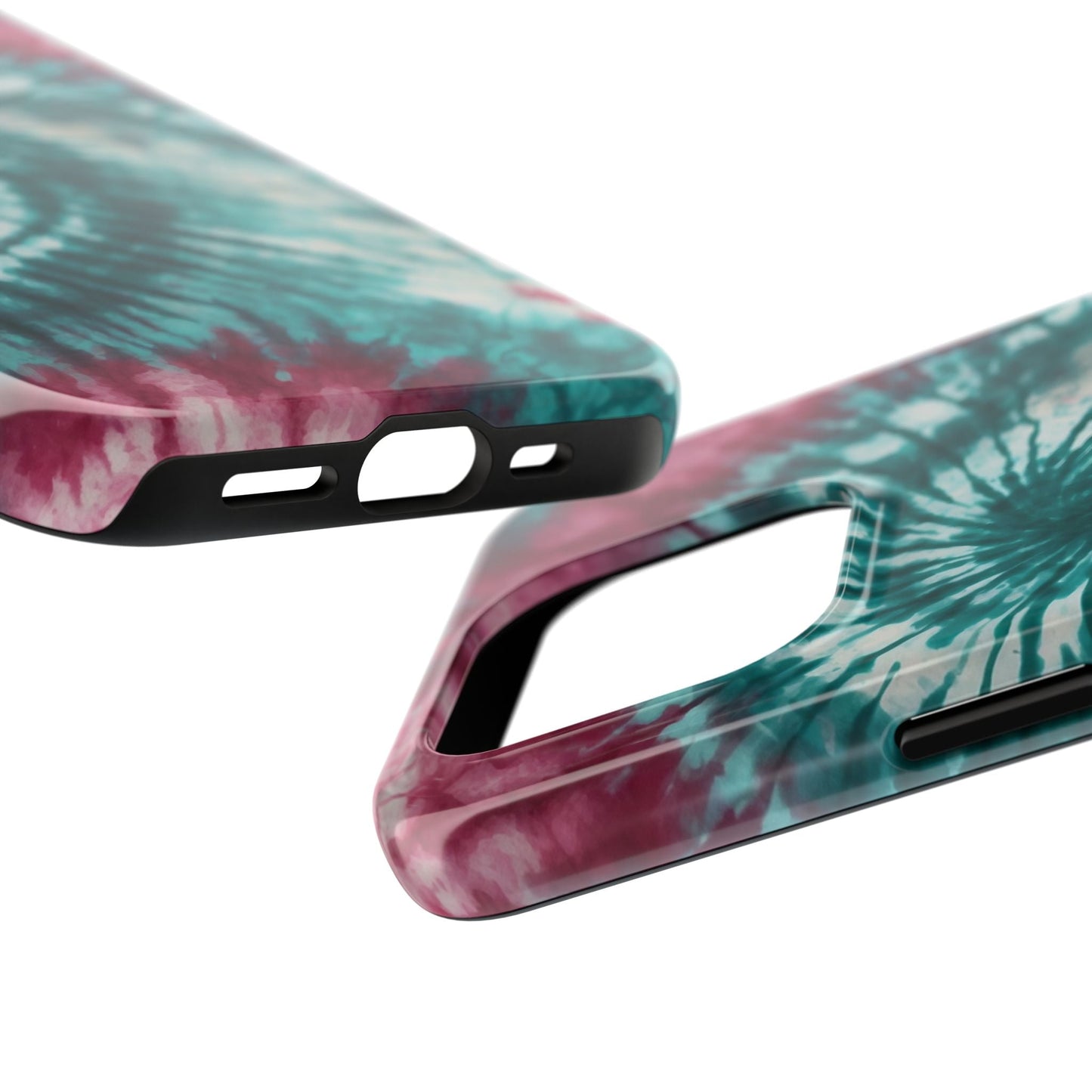 Pink and Teal Tie - Dye iPhone Case – Retro Spiral Design - BOGO Cases