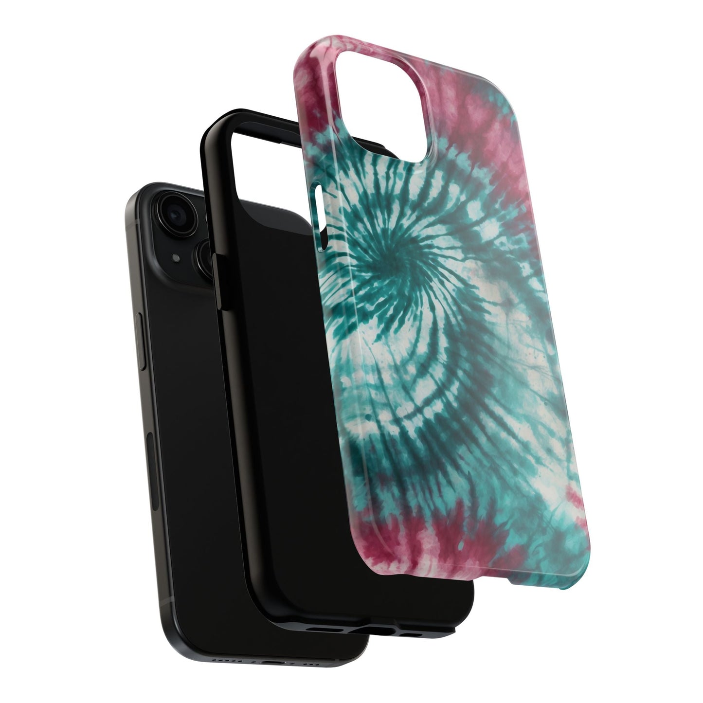 Pink and Teal Tie - Dye iPhone Case – Retro Spiral Design - BOGO Cases
