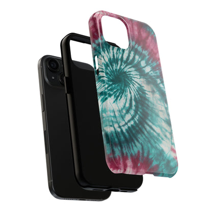 Pink and Teal Tie - Dye iPhone Case – Retro Spiral Design - BOGO Cases
