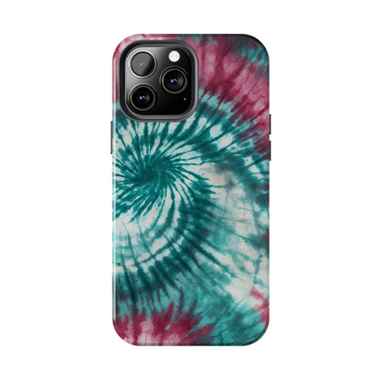 Pink and Teal Tie - Dye iPhone Case – Retro Spiral Design - BOGO Cases