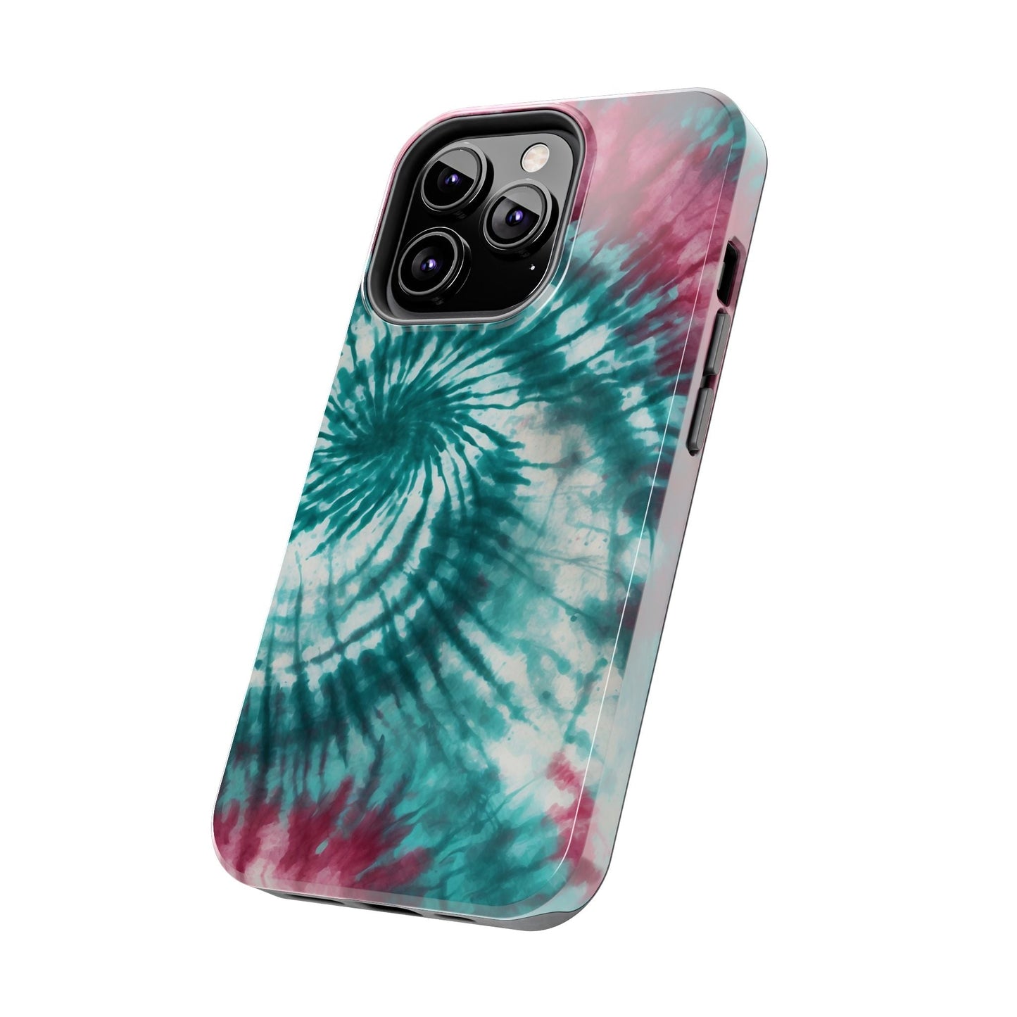 Pink and Teal Tie - Dye iPhone Case – Retro Spiral Design - BOGO Cases
