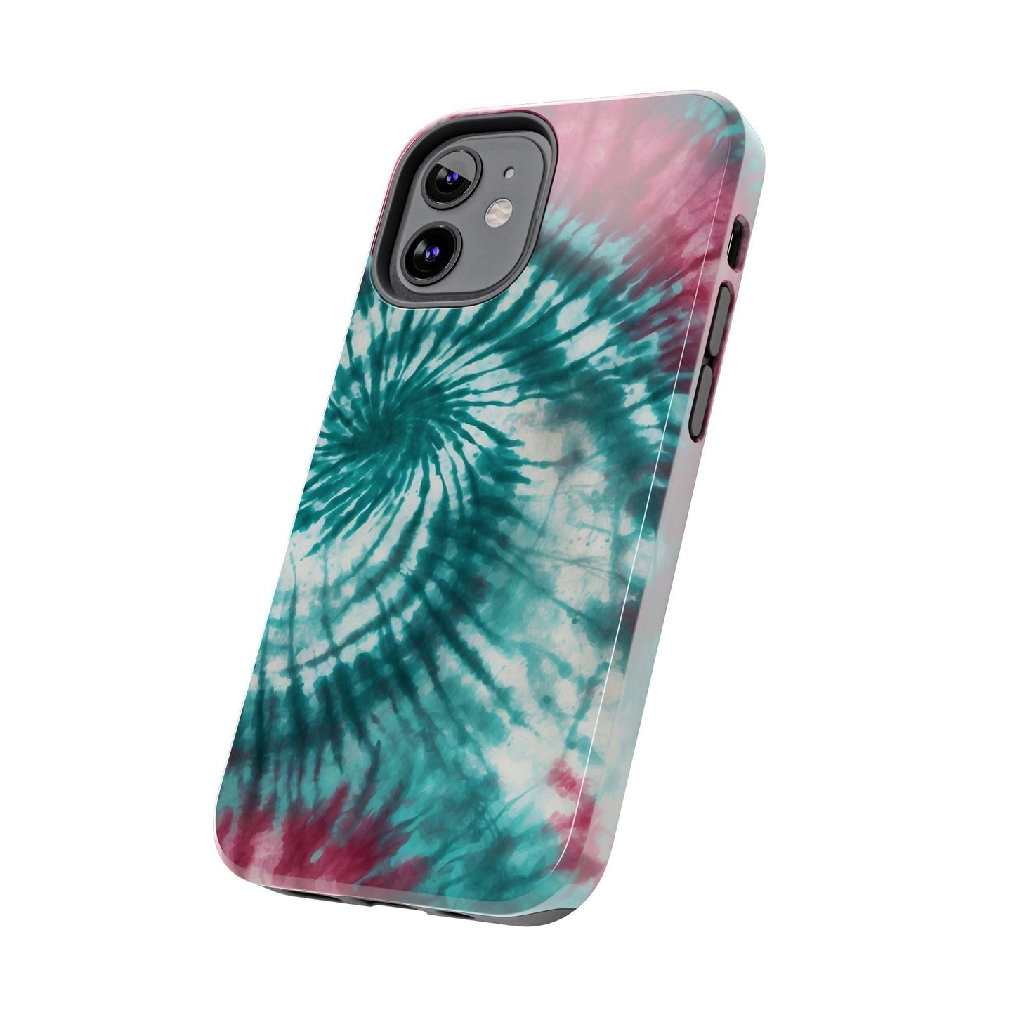 Pink and Teal Tie - Dye iPhone Case – Retro Spiral Design - BOGO Cases
