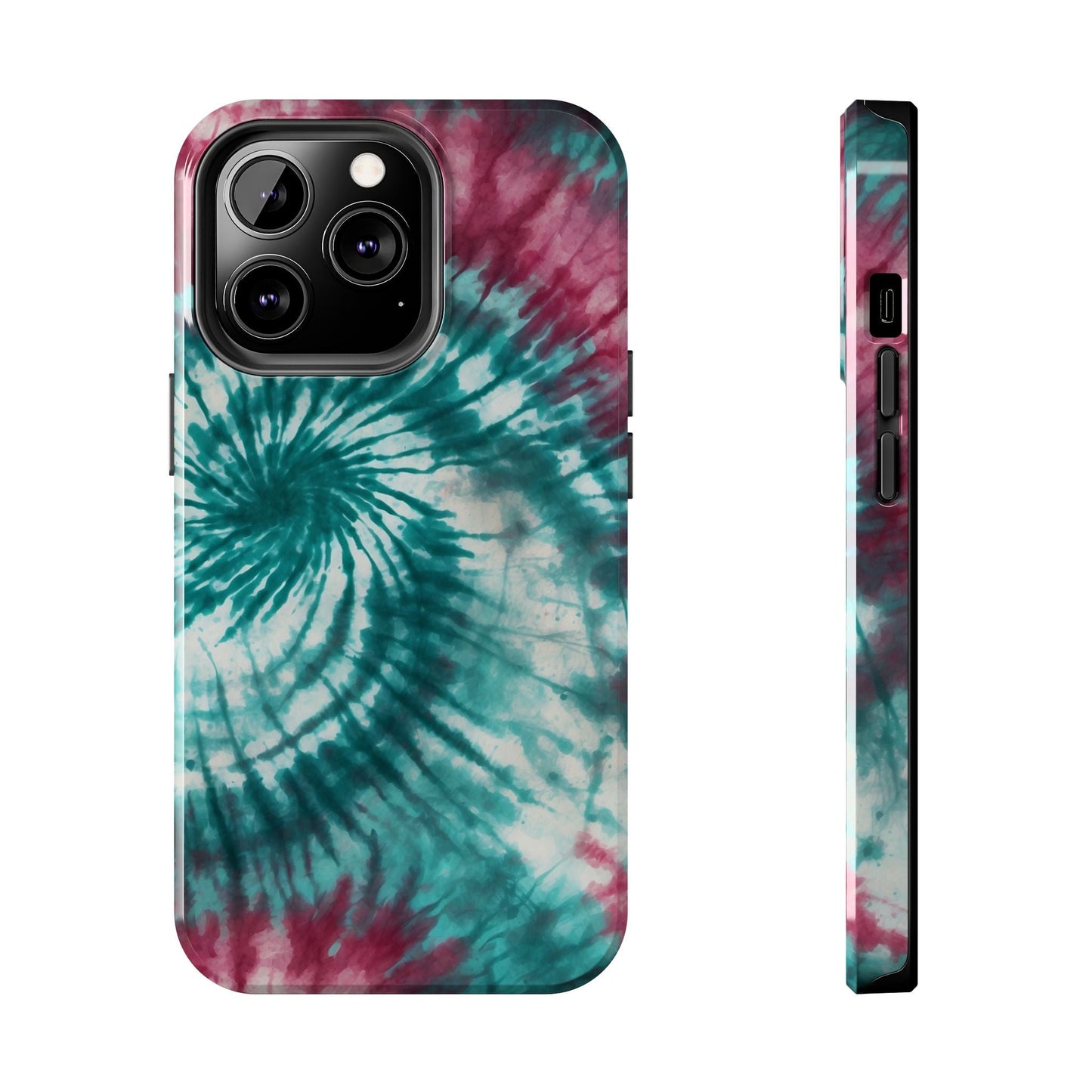 Pink and Teal Tie - Dye iPhone Case – Retro Spiral Design - BOGO Cases