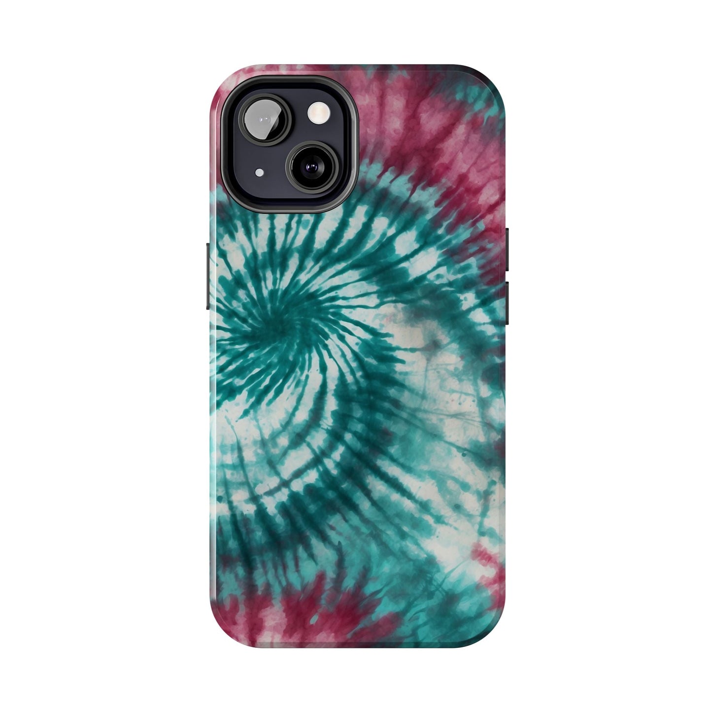 Pink and Teal Tie - Dye iPhone Case – Retro Spiral Design - BOGO Cases