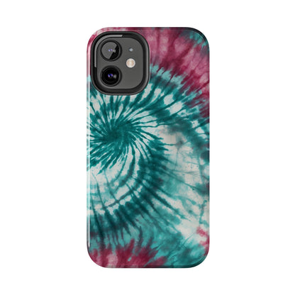 Pink and Teal Tie - Dye iPhone Case – Retro Spiral Design - BOGO Cases