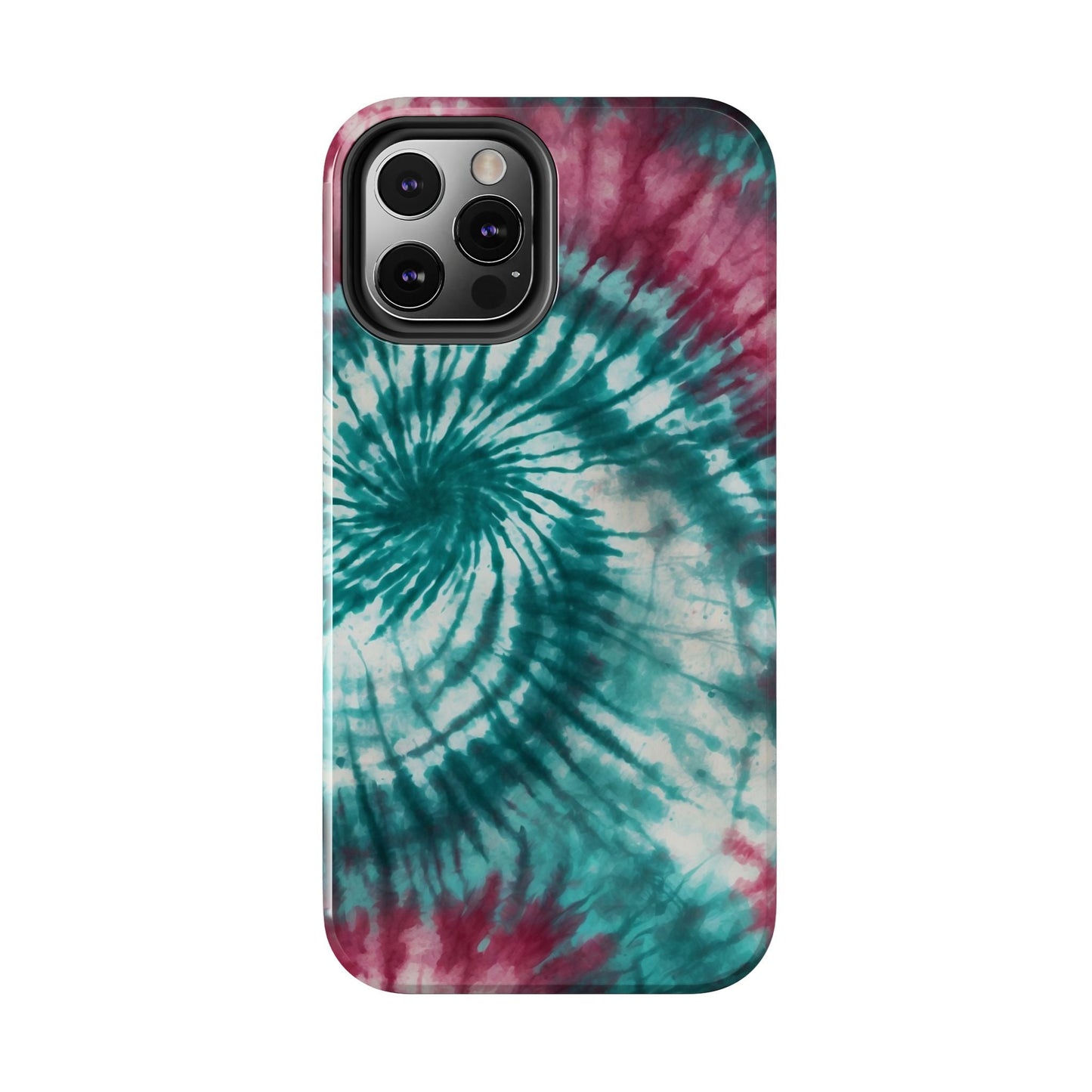 Pink and Teal Tie - Dye iPhone Case – Retro Spiral Design - BOGO Cases