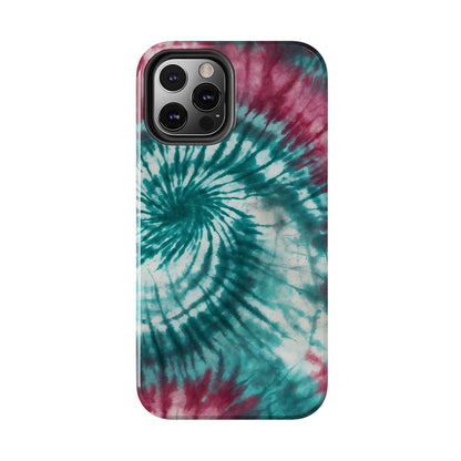 Pink and Teal Tie - Dye iPhone Case – Retro Spiral Design - BOGO Cases