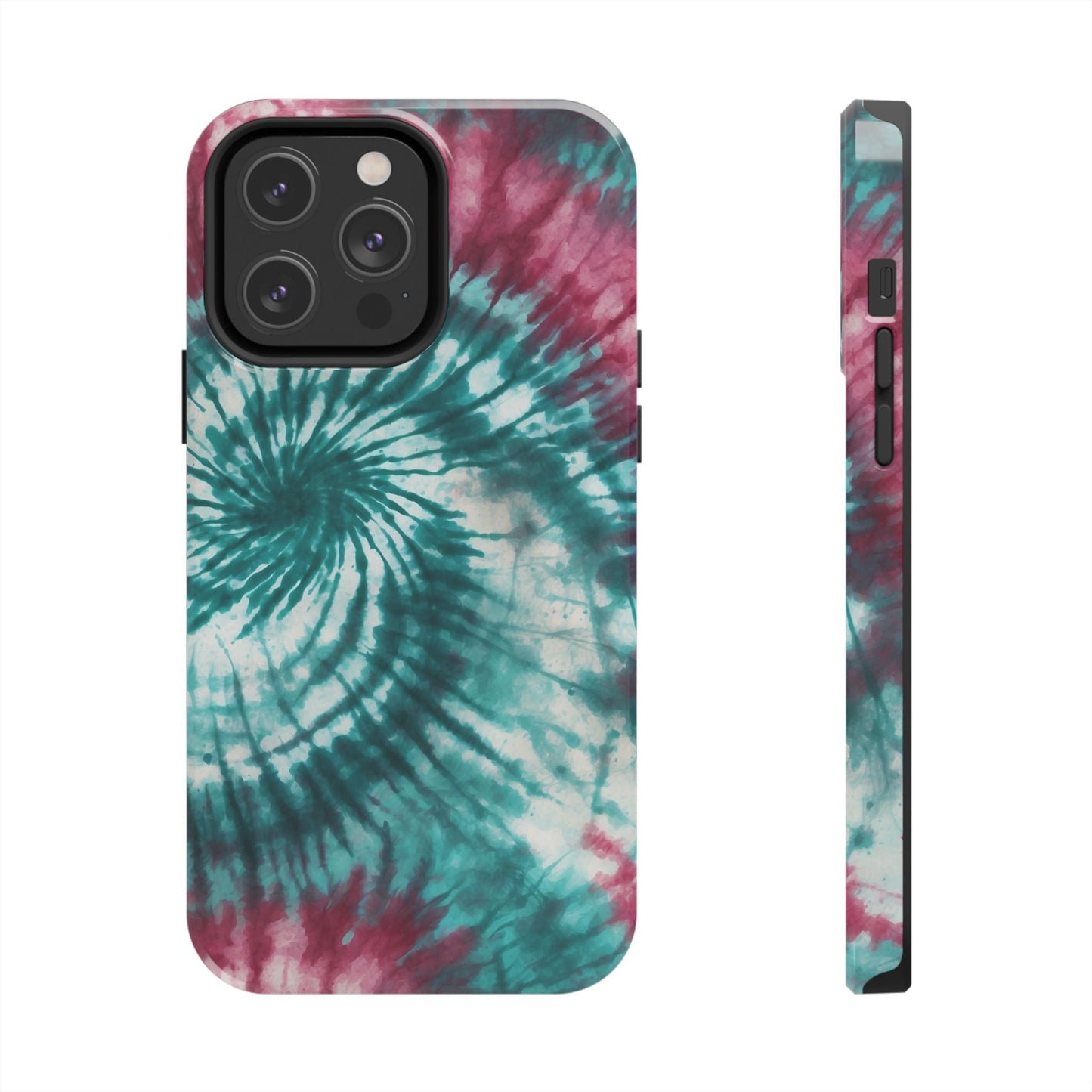 Pink and Teal Tie - Dye iPhone Case – Retro Spiral Design - BOGO Cases
