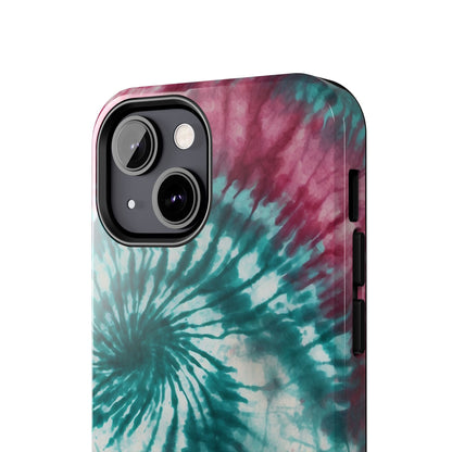 Pink and Teal Tie - Dye iPhone Case – Retro Spiral Design - BOGO Cases