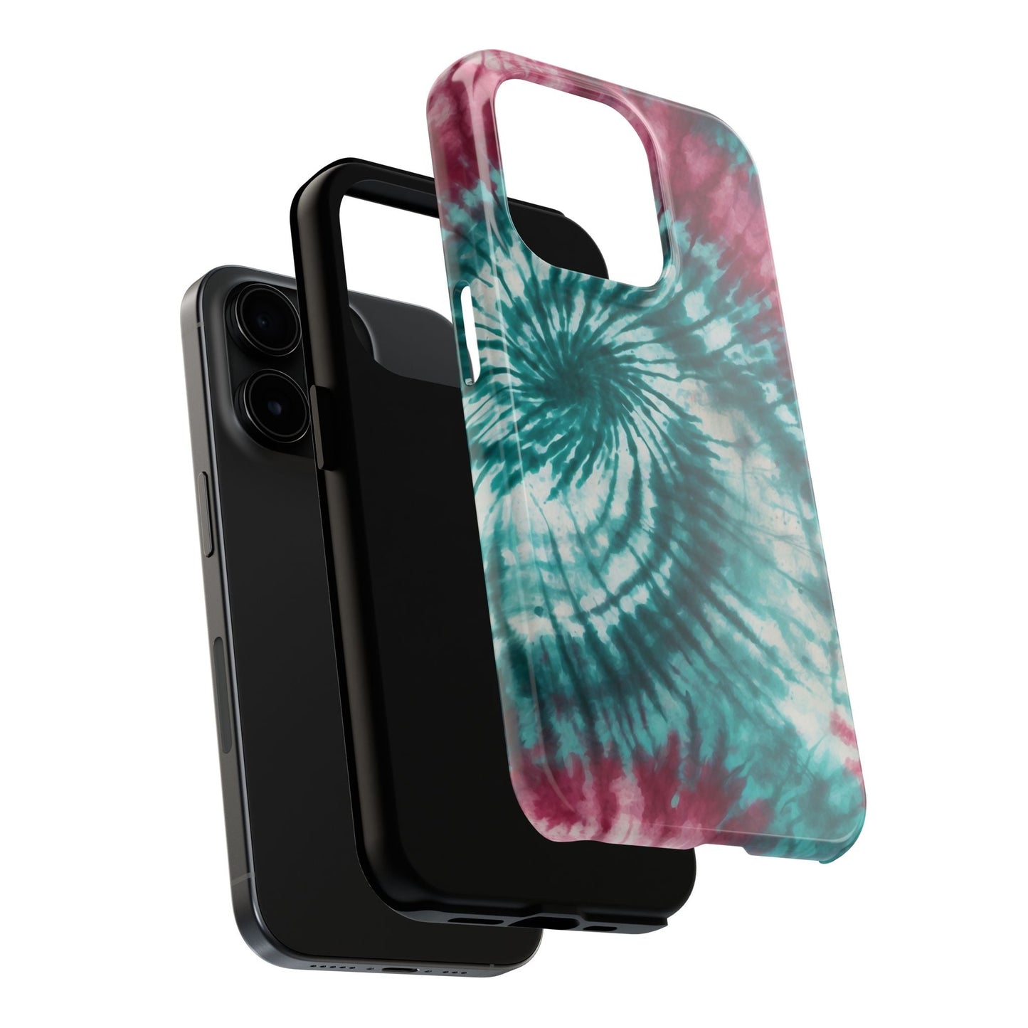 Pink and Teal Tie - Dye iPhone Case – Retro Spiral Design - BOGO Cases