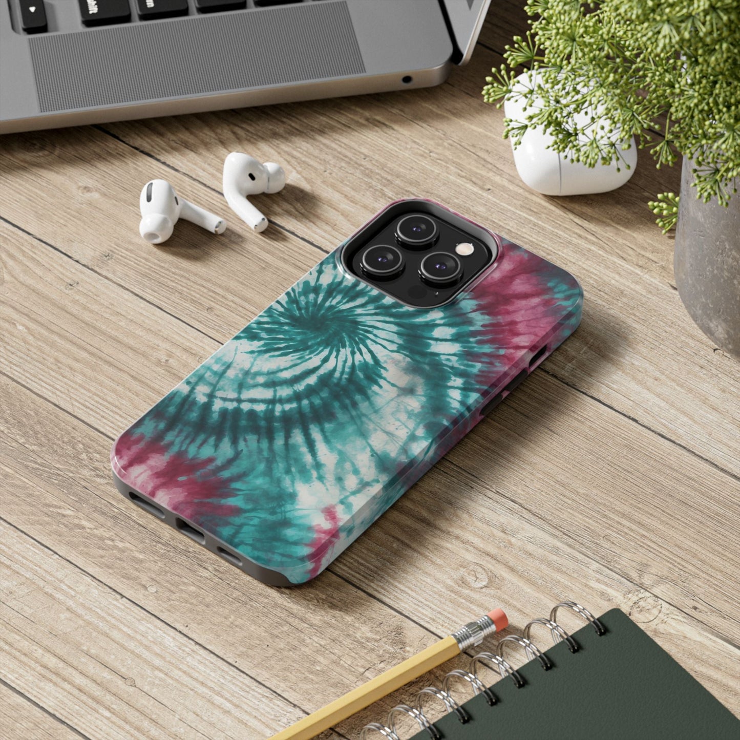 Pink and Teal Tie - Dye iPhone Case – Retro Spiral Design - BOGO Cases