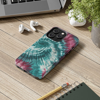 Pink and Teal Tie - Dye iPhone Case – Retro Spiral Design - BOGO Cases