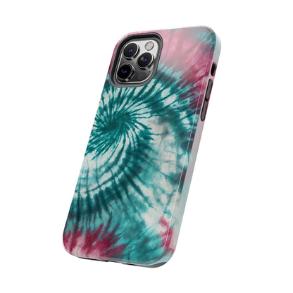 Pink and Teal Tie - Dye iPhone Case – Retro Spiral Design - BOGO Cases