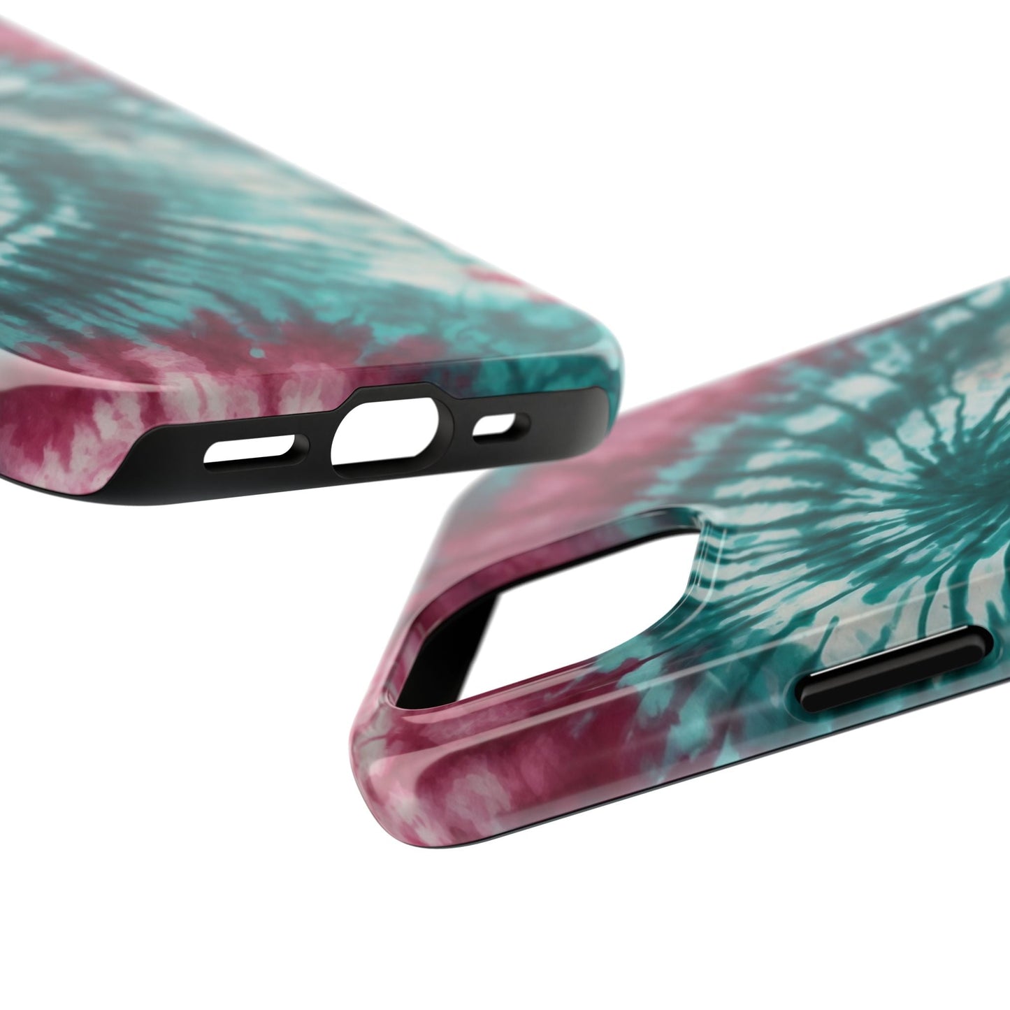 Pink and Teal Tie - Dye iPhone Case – Retro Spiral Design - BOGO Cases