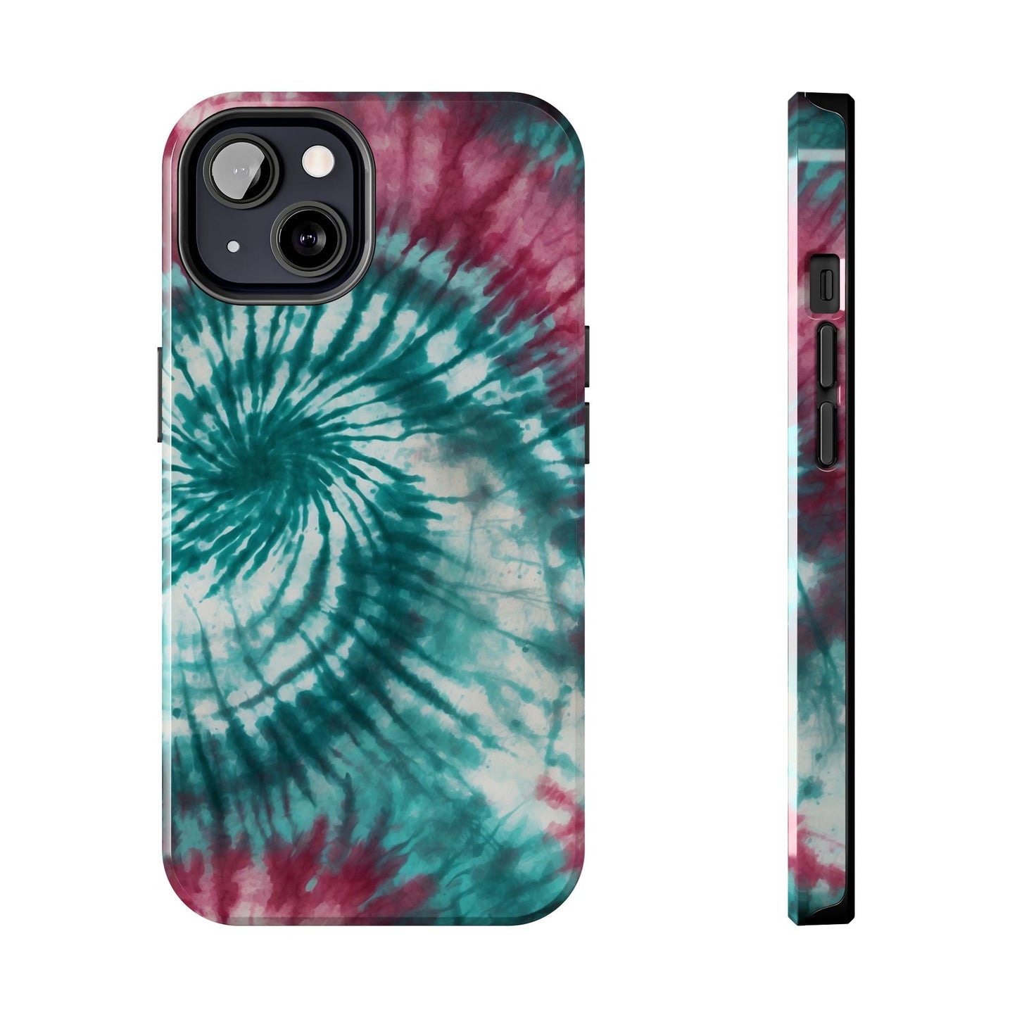 Pink and Teal Tie - Dye iPhone Case – Retro Spiral Design - BOGO Cases