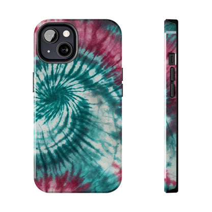 Pink and Teal Tie - Dye iPhone Case – Retro Spiral Design - BOGO Cases