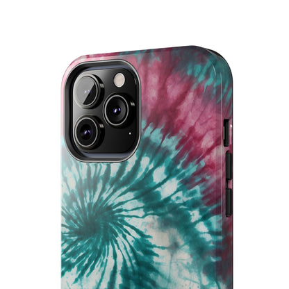 Pink and Teal Tie - Dye iPhone Case – Retro Spiral Design - BOGO Cases