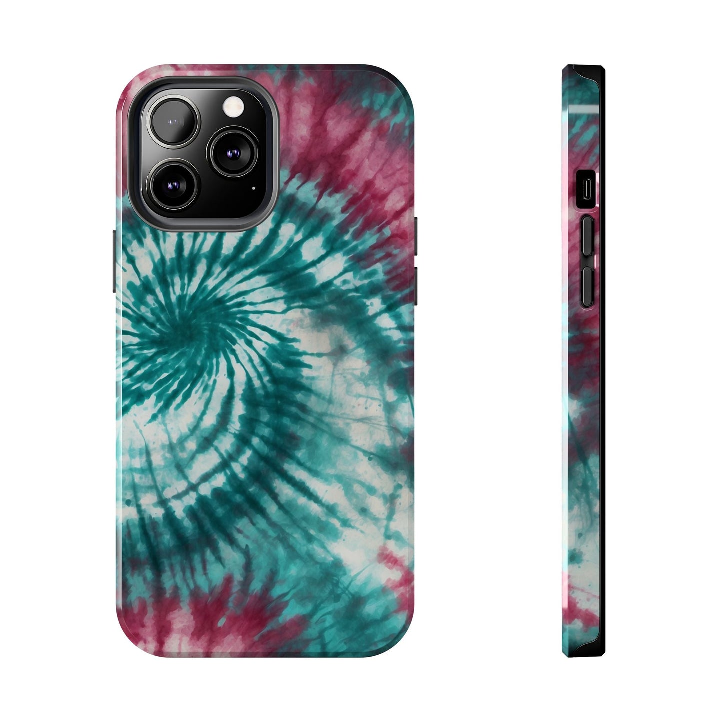 Pink and Teal Tie - Dye iPhone Case – Retro Spiral Design - BOGO Cases