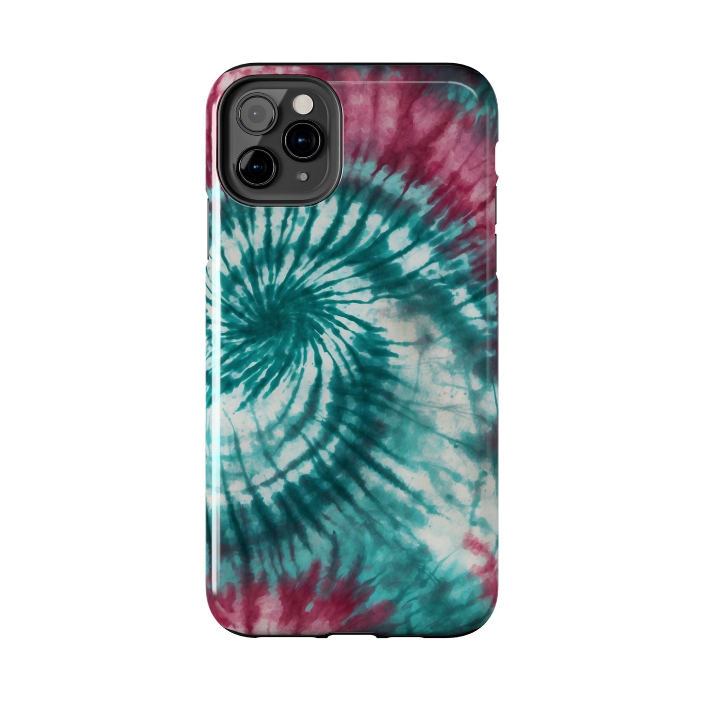 Pink and Teal Tie - Dye iPhone Case – Retro Spiral Design - BOGO Cases