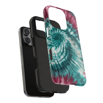 Pink and Teal Tie - Dye iPhone Case – Retro Spiral Design - BOGO Cases