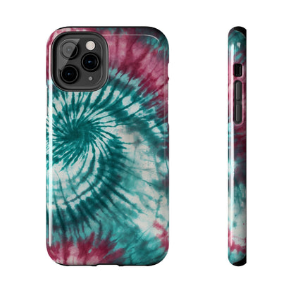 Pink and Teal Tie - Dye iPhone Case – Retro Spiral Design - BOGO Cases