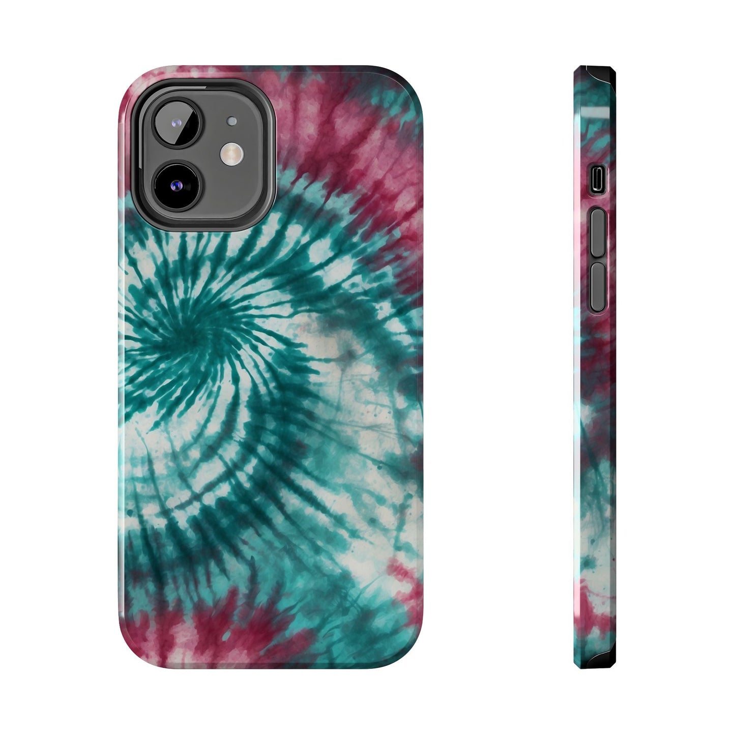 Pink and Teal Tie - Dye iPhone Case – Retro Spiral Design - BOGO Cases