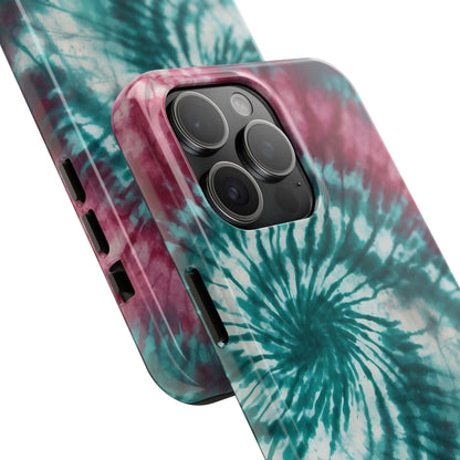 Pink and Teal Tie - Dye iPhone Case – Retro Spiral Design - BOGO Cases