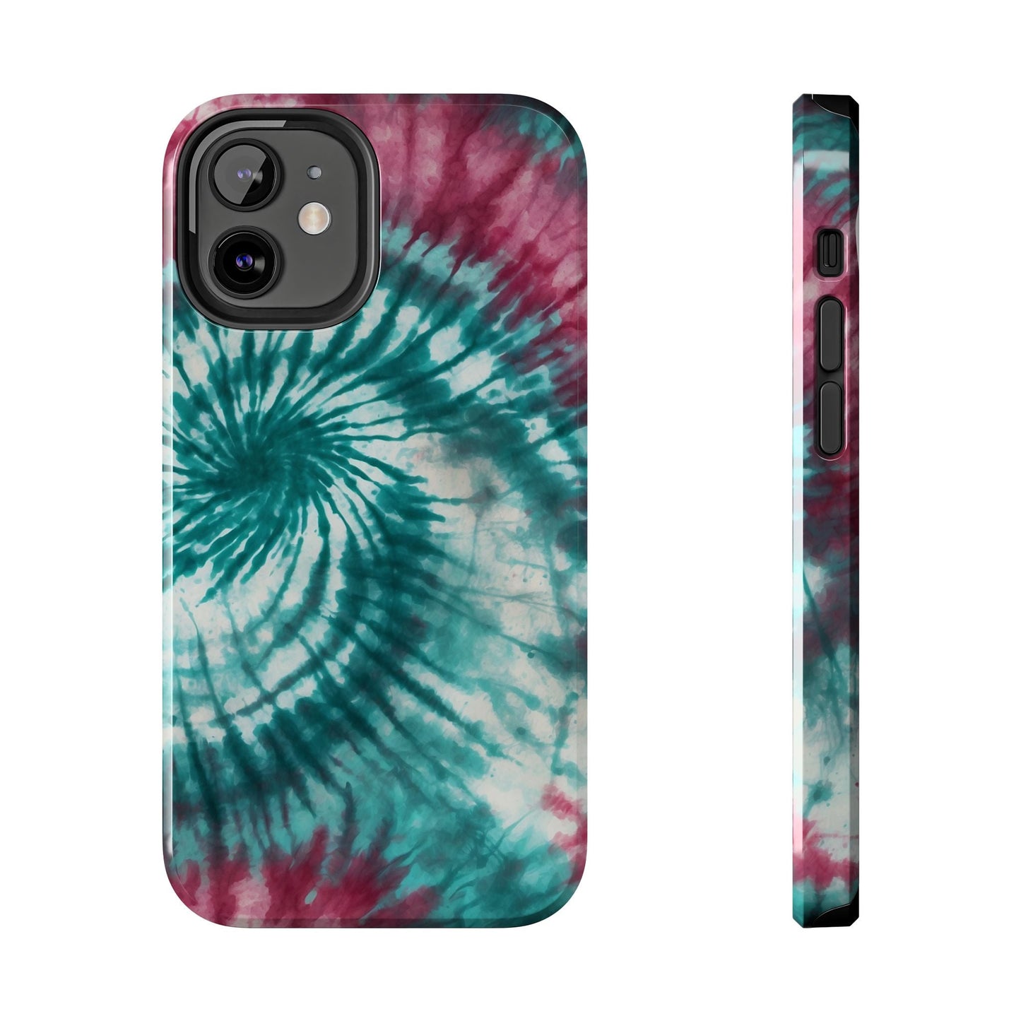 Pink and Teal Tie - Dye iPhone Case – Retro Spiral Design - BOGO Cases