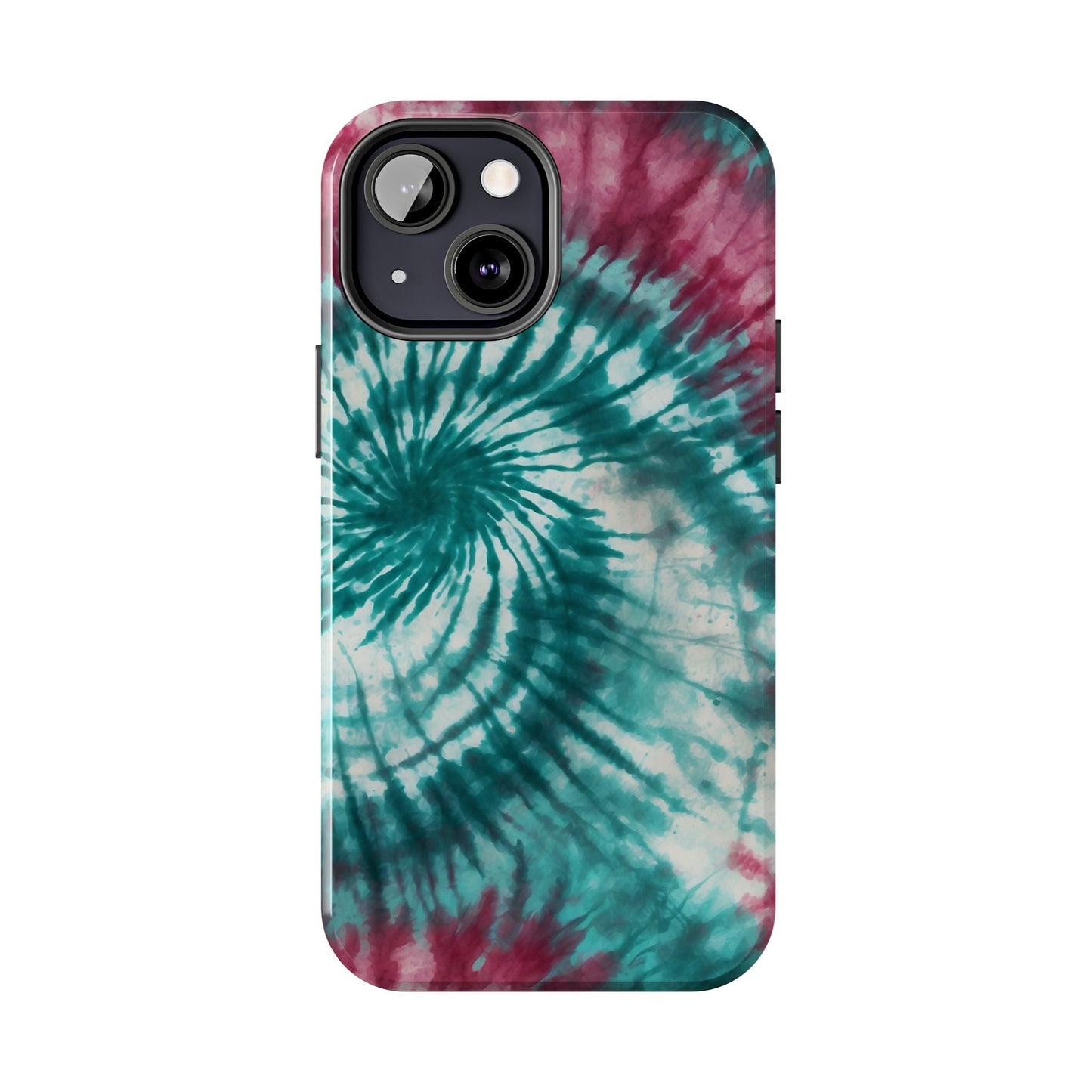 Pink and Teal Tie - Dye iPhone Case – Retro Spiral Design - BOGO Cases
