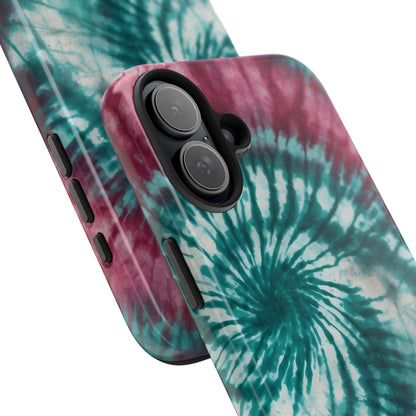 Pink and Teal Tie - Dye iPhone Case – Retro Spiral Design - BOGO Cases