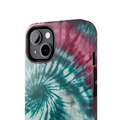 Pink and Teal Tie - Dye iPhone Case – Retro Spiral Design - BOGO Cases