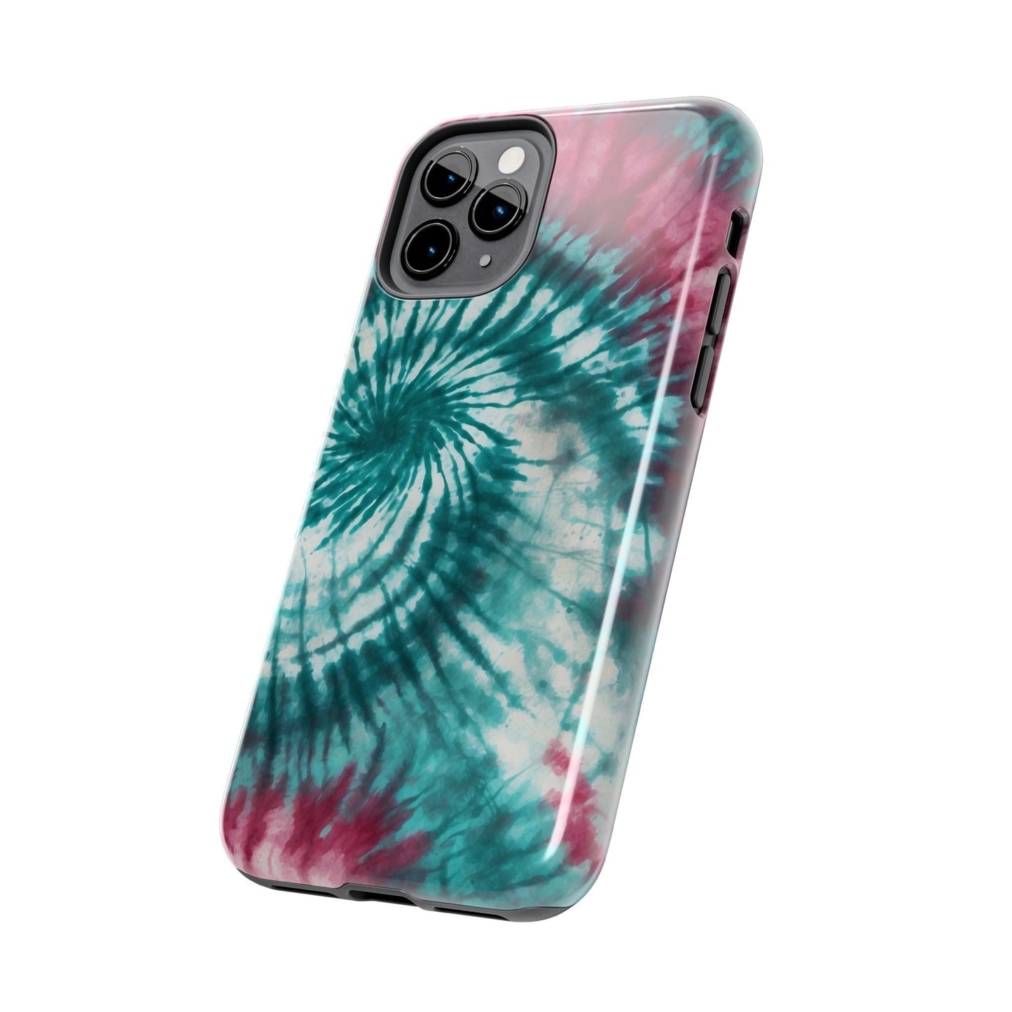 Pink and Teal Tie - Dye iPhone Case – Retro Spiral Design - BOGO Cases