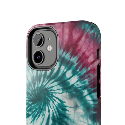 Pink and Teal Tie - Dye iPhone Case – Retro Spiral Design - BOGO Cases