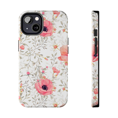 Pink Floral Watercolor iPhone Case – Feminine Poppy Blossom Design - BOGO Cases