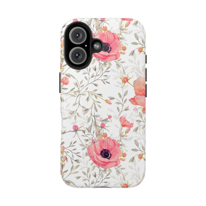 Pink Floral Watercolor iPhone Case – Feminine Poppy Blossom Design - BOGO Cases