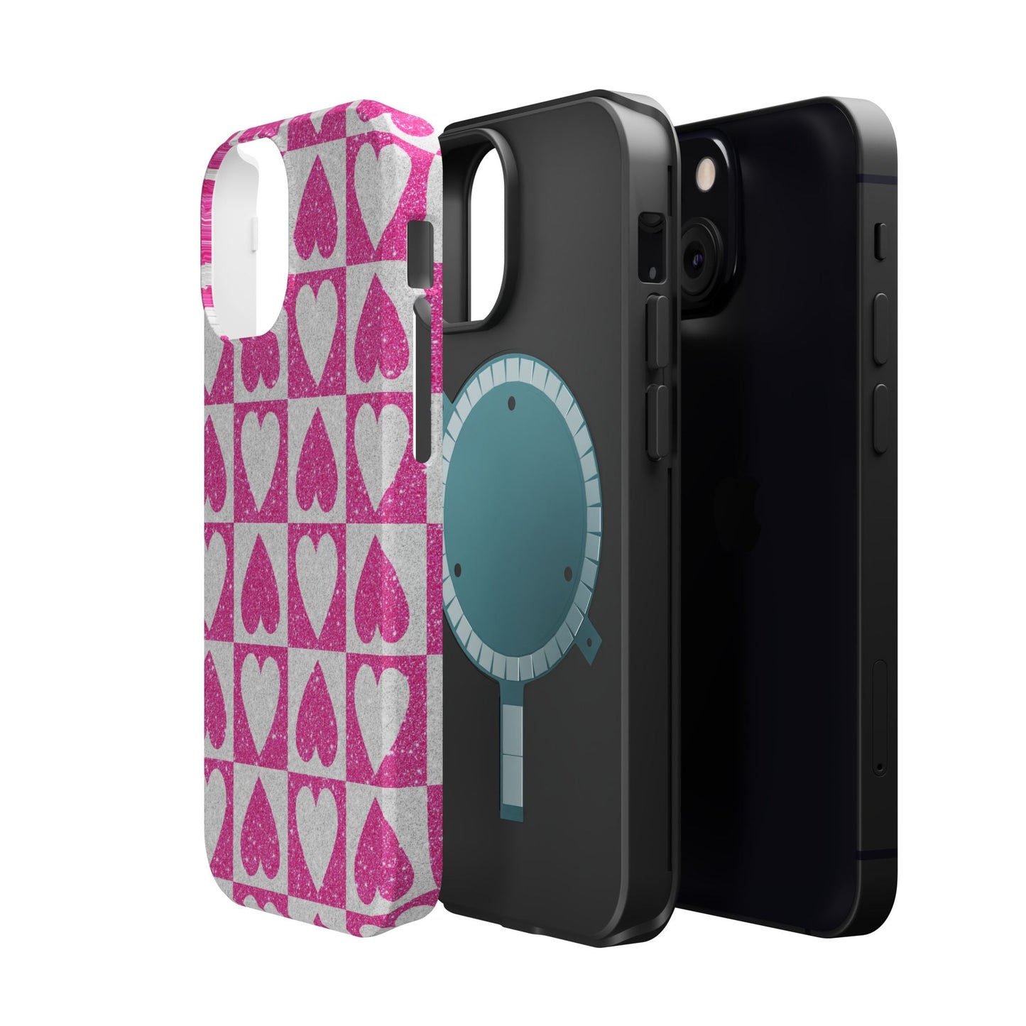 Pink Glitter Heart Checkered Pattern MagSafe Case - BOGO Cases