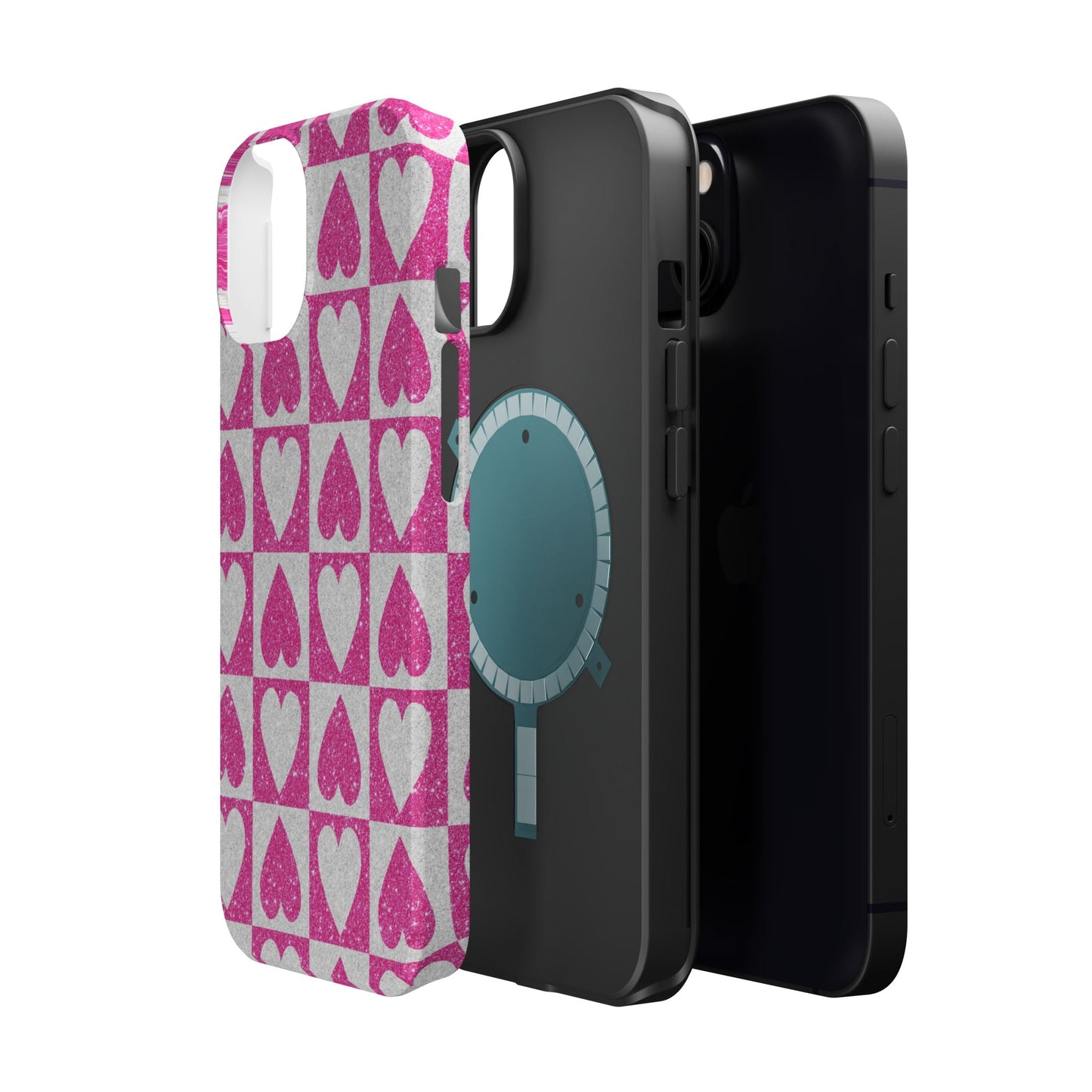 Pink Glitter Heart Checkered Pattern MagSafe Case - BOGO Cases