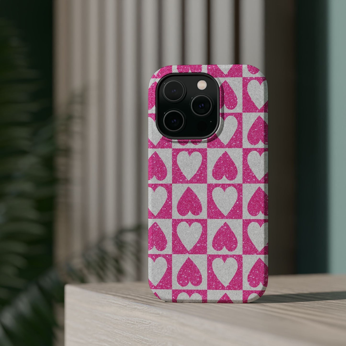 Pink Glitter Heart Checkered Pattern MagSafe Case - BOGO Cases