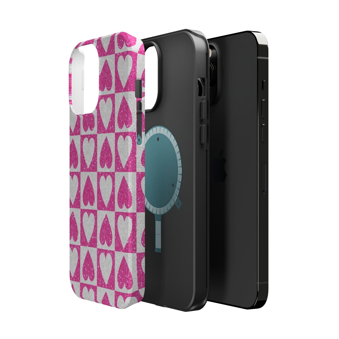 Pink Glitter Heart Checkered Pattern MagSafe Case - BOGO Cases