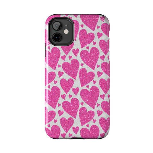 Pink Glitter Hearts Pattern - iPhone Series Case - BOGO Cases