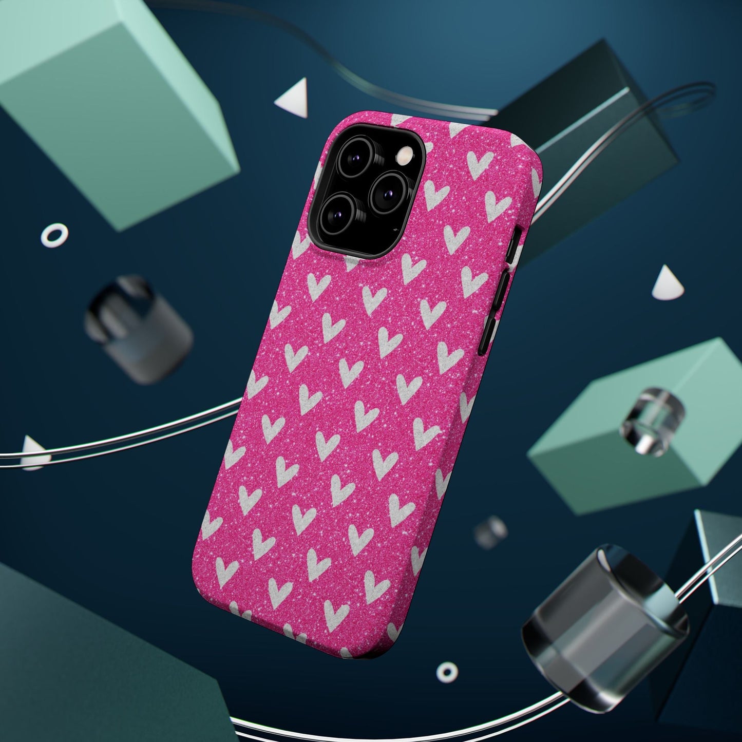 Pink Glitter Hearts Pattern – MagSafe iPhone Case - BOGO Cases