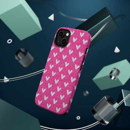 Pink Glitter Hearts Pattern – MagSafe iPhone Case - BOGO Cases