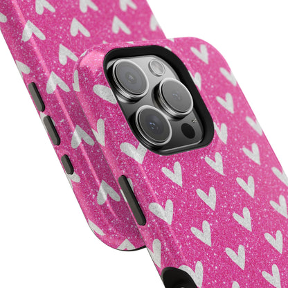 Pink Glitter Hearts Pattern – MagSafe iPhone Case - BOGO Cases