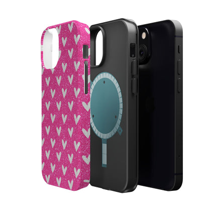 Pink Glitter Hearts Pattern – MagSafe iPhone Case - BOGO Cases