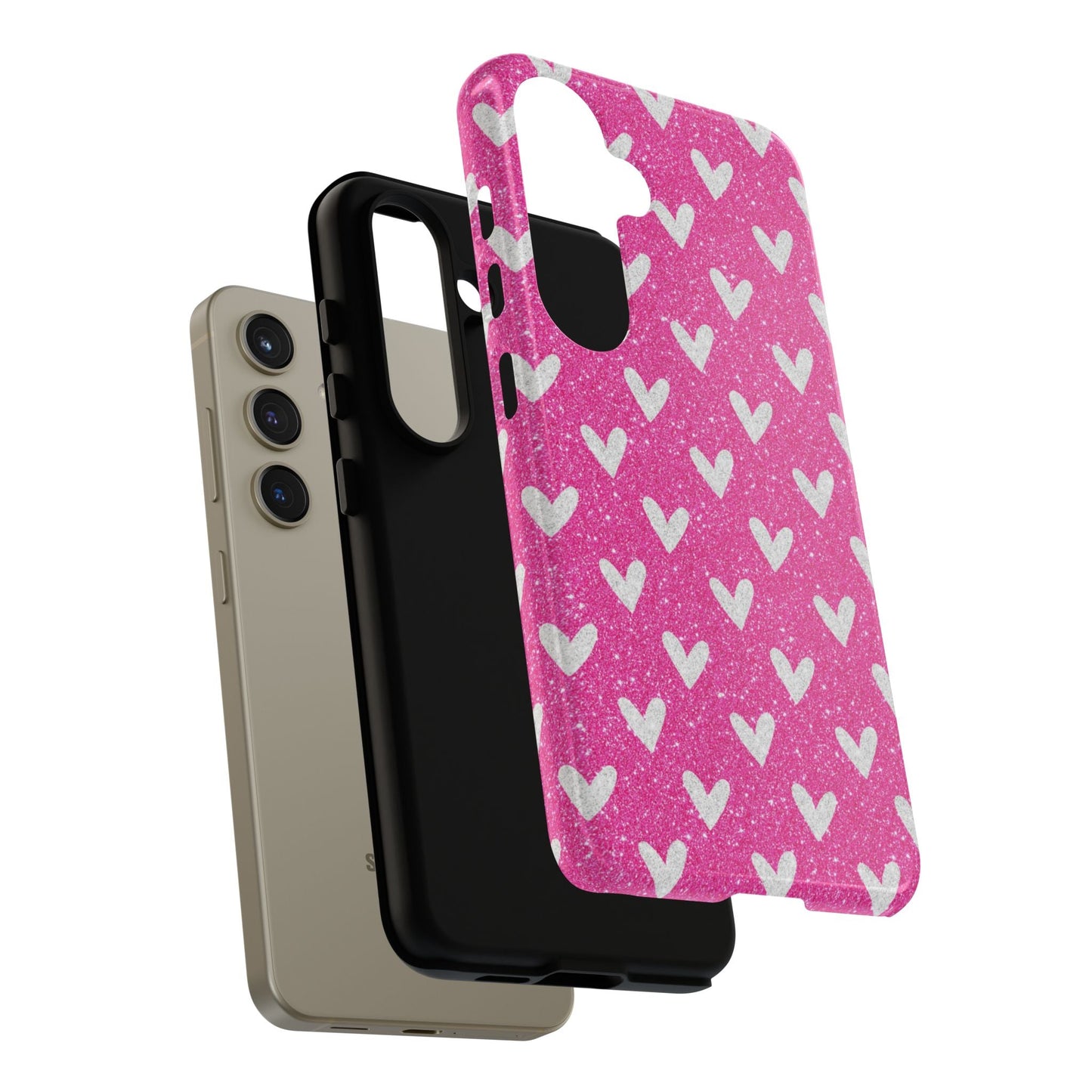 Pink Glitter Hearts Pattern – Samsung Galaxy Case - BOGO Cases