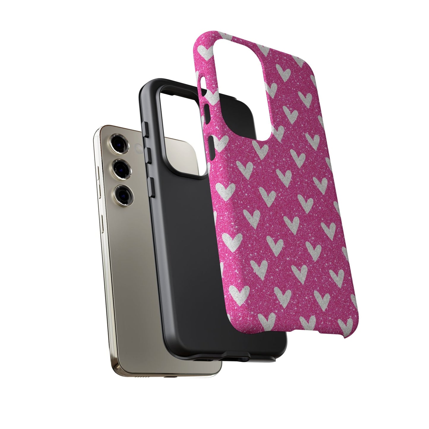 Pink Glitter Hearts Pattern – Samsung Galaxy Case - BOGO Cases