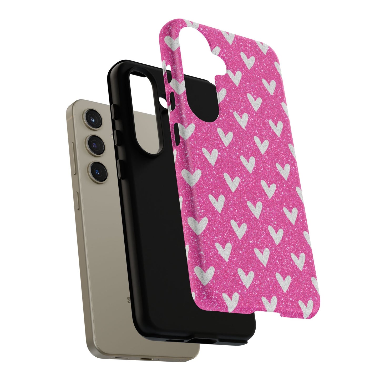 Pink Glitter Hearts Pattern – Samsung Galaxy Case - BOGO Cases