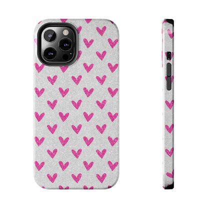 Pink Hearts on Glitter Silver – iPhone Series Case - BOGO Cases
