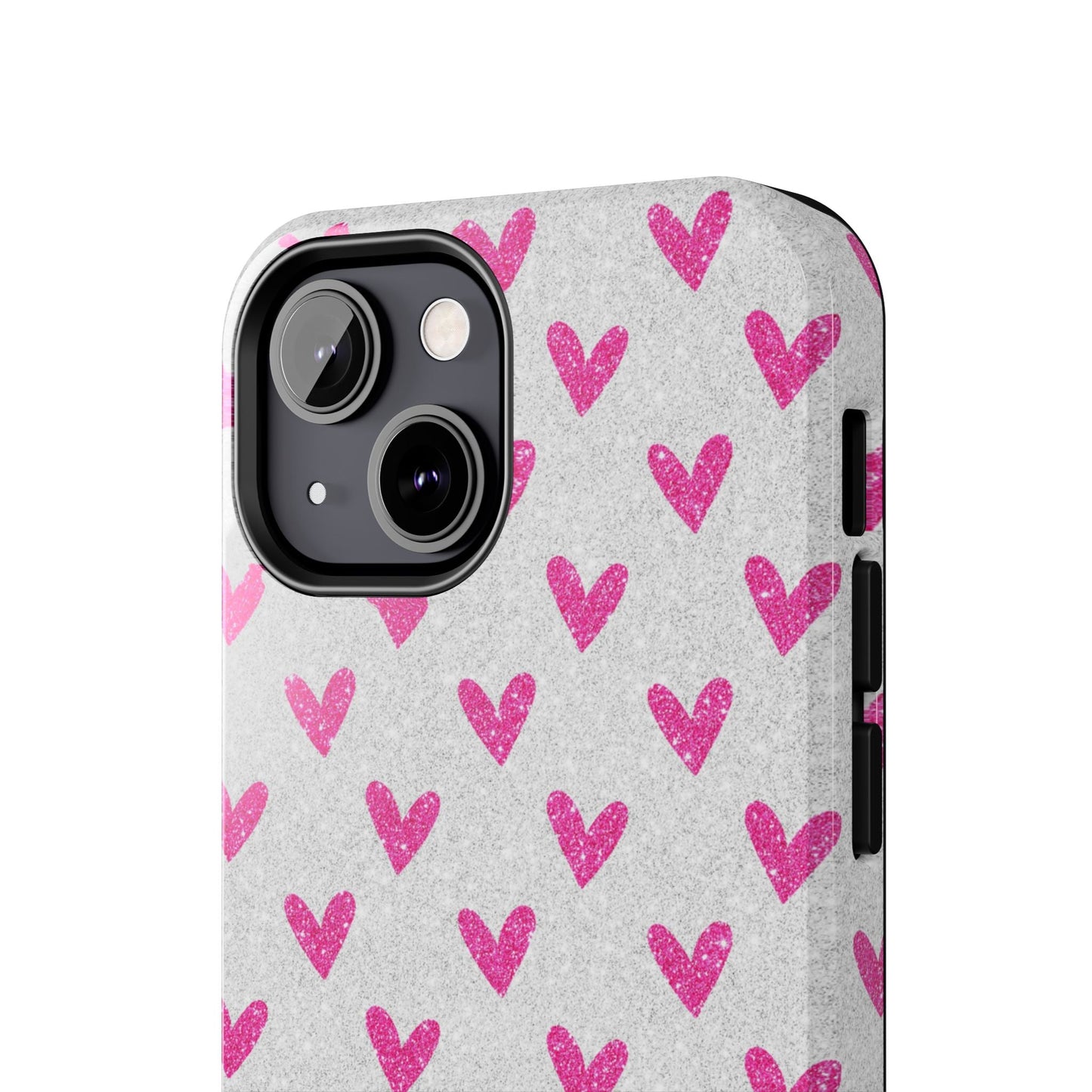 Pink Hearts on Glitter Silver – iPhone Series Case - BOGO Cases