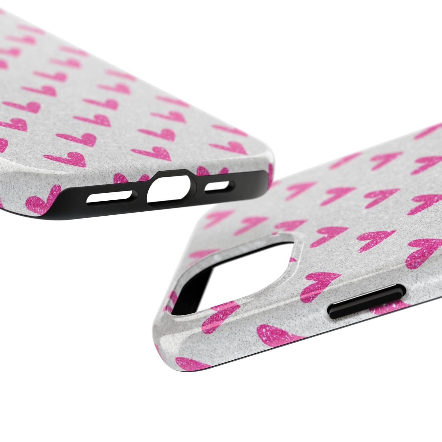 Pink Hearts on Glitter Silver – iPhone Series Case - BOGO Cases